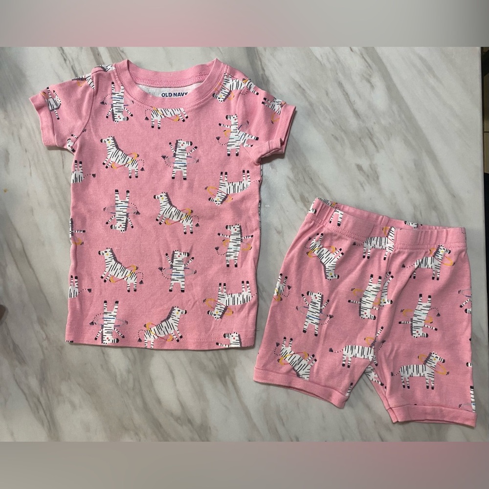 Old Navy Pink Zebra Print Short Sleeve Pajama Set